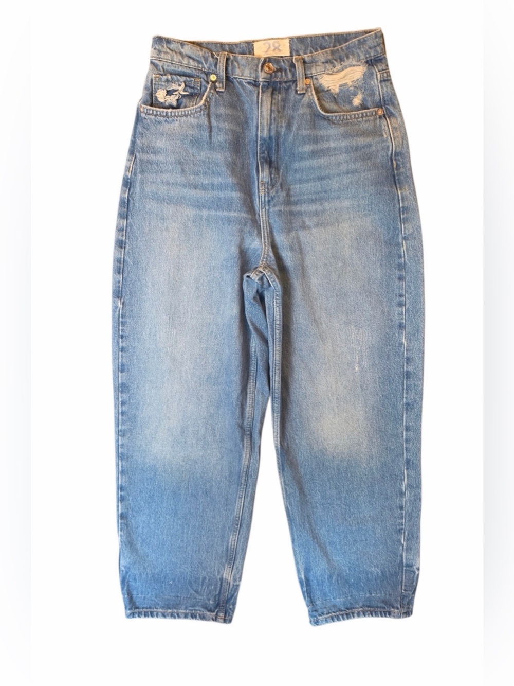 We The Free Good Luck Mid-Rise Barrel Jeans 28 Blue Denim Bohemian Hippie - Picture 2 of 15
